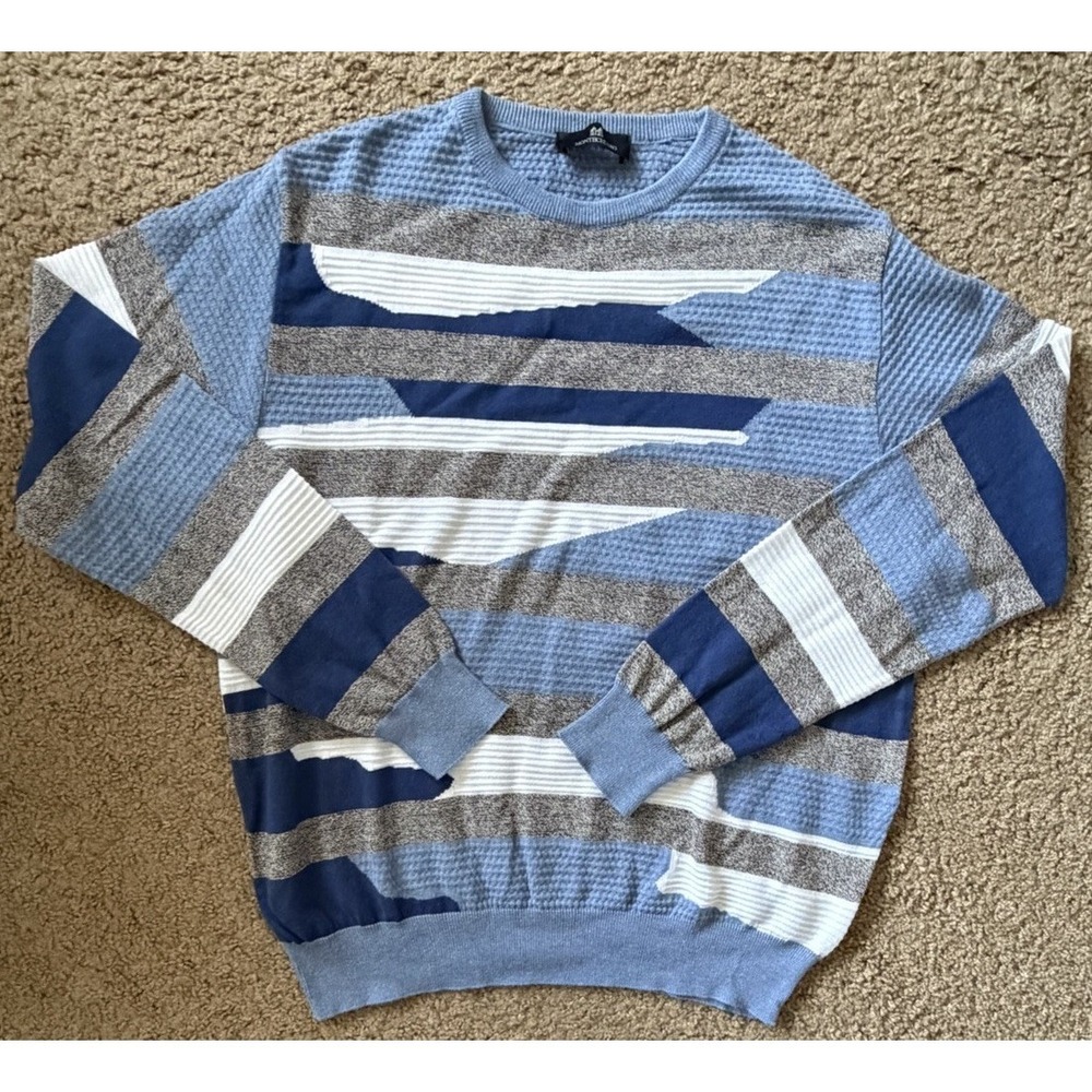 Montechiaro Long Sleeve Sweater Coogi Style Italy Blue Large Vintage JBHS